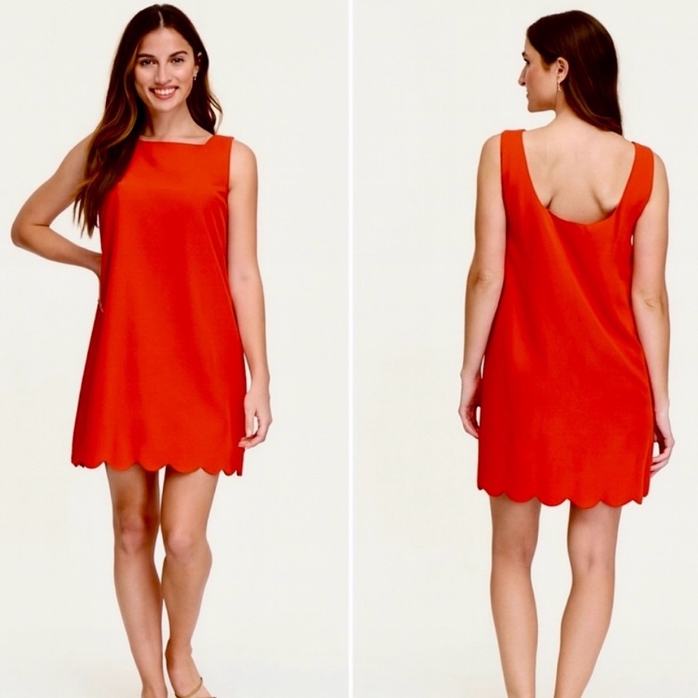Kate Spade for Target Bright Coral Red Orange Scalloped Hem Shift Mini Dress